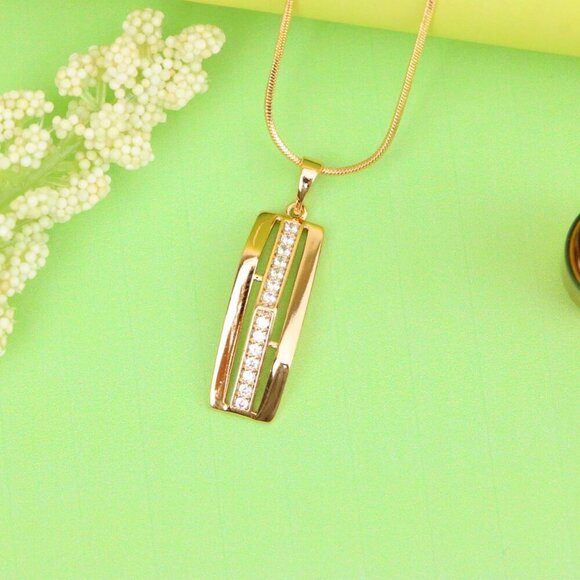 "Vertical Bar Rose Gold Pendant with Crystal Strip, XPPT1574 - Picture 13 of 13